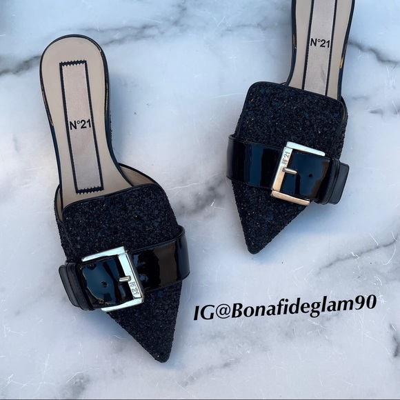 No. 21 women’s black glitter pointed buckle mules slides sandal size 35 US 5 - Picture 15 of 15